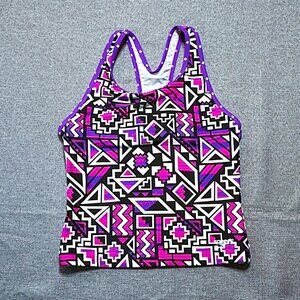 Speedo Girls Swimwear Size 12 Racerback Tankini Top Purple Pink Black Geometric